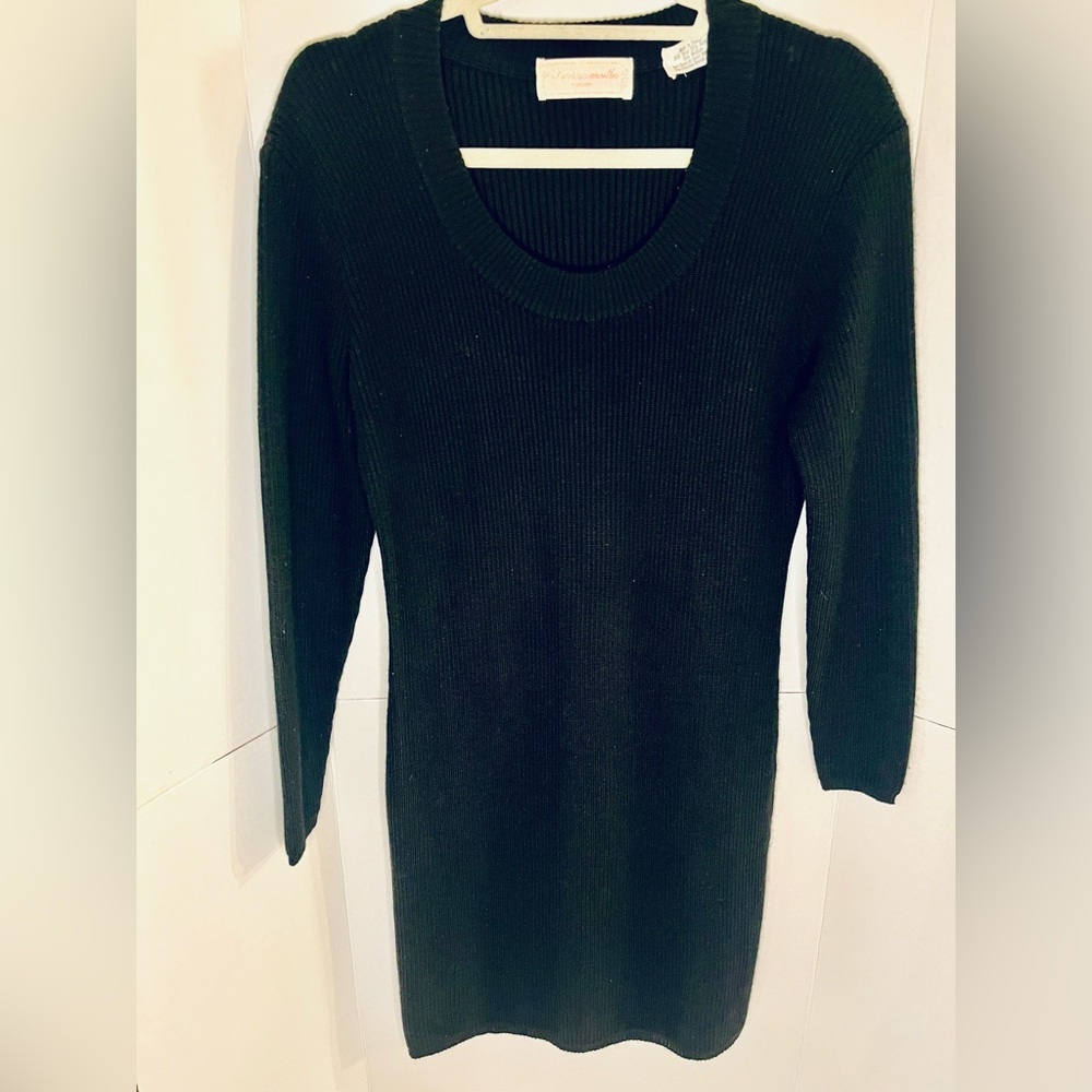 Entre Deux Mailles Black Ribbed Knit Sweater Dress Made in France Size M